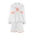 thumbnail image 3 of Workout Sets for Women 2 Piece Outfits Long Sleeve Button Up Lapel Blouse with Shorts White Activewear, 3 of 7