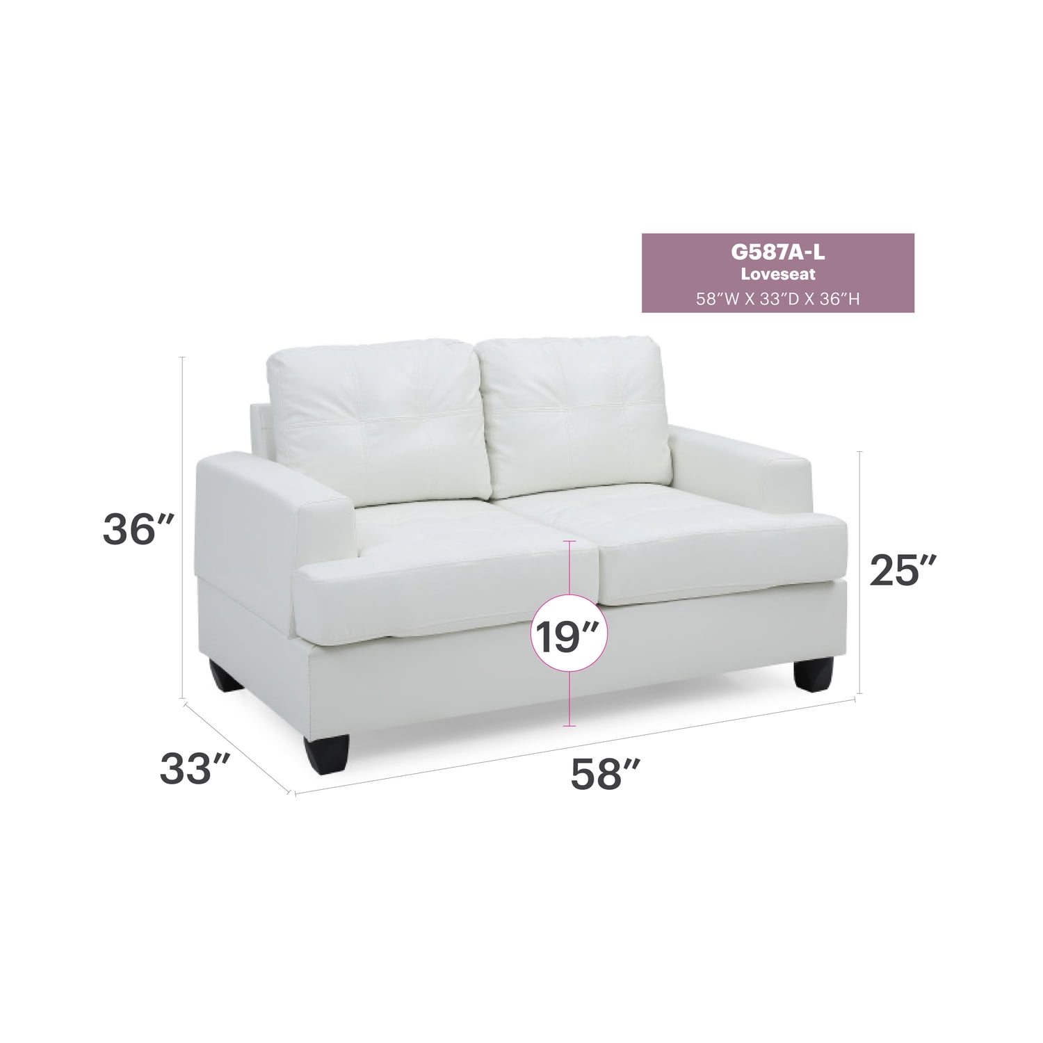 Glory Furniture Sandridge Faux Leather Loveseat in White