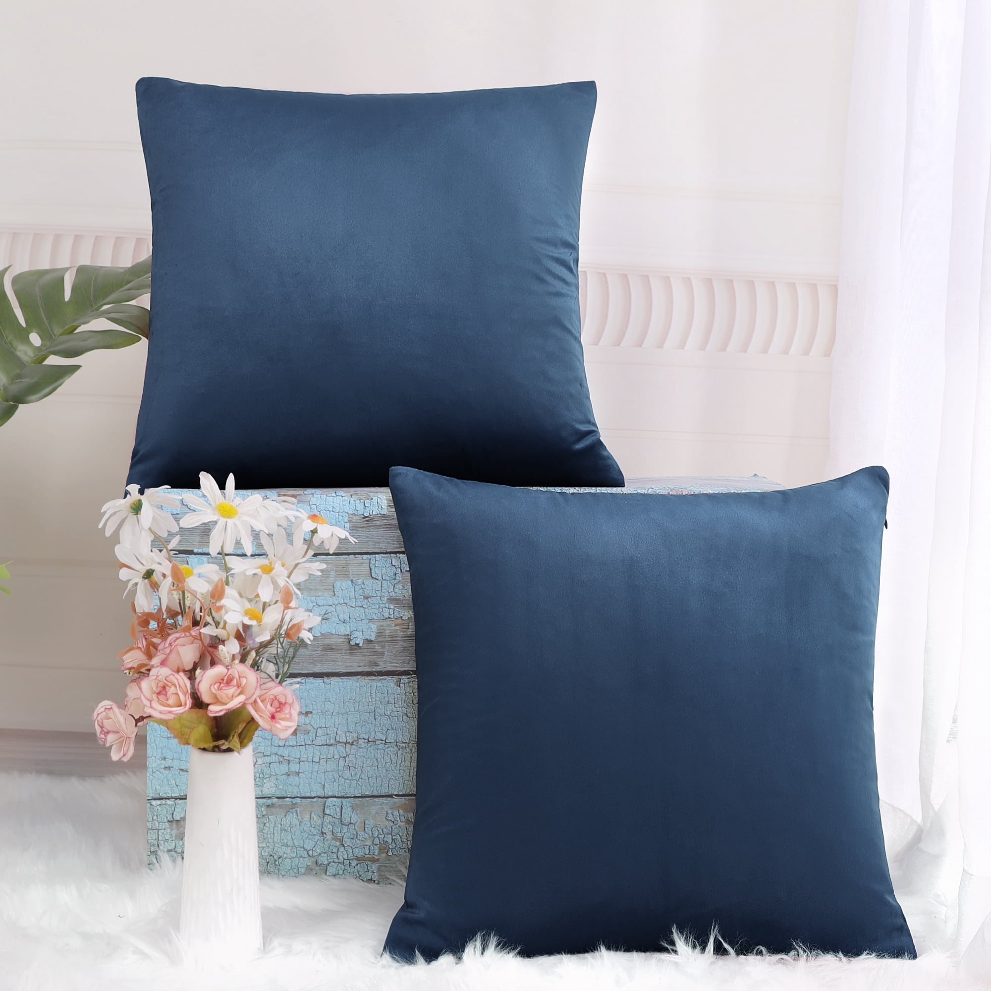 Unique Bargains Velvet Decorative softCushion Throw Pillow Cover 18" x 18" Navy Blue