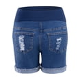 thumbnail image 4 of YDLCAFD Women's Maternity Adjustable High Waist Ripped Roll Up Hem Denim Mini Shorts With Pocket L, 4 of 9
