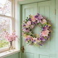 thumbnail image 7 of Spring Wreath for Front Door | Artificial Floral Wreath with Green Leaves & Flowers | Indoor Outdoor Wall Decor for Home Garden Party | 15 Inch Plastic Decorative Wreath, 7 of 7