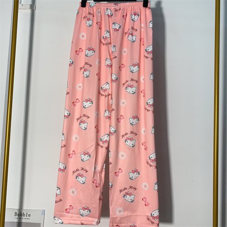 2024 New Japanese Style Kitty Lounging Pants for Women, Loose Fit, Perfect for Spring and Autumn Wear, Summer Printed Long Trousers, Can be Worn Outdoors
