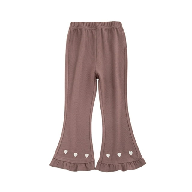 Odeerbi 3-9 Años Niñas Algodón Pantalones Acampanados Ruffle Pantalones de Campana Bordado Casual Pantalones Largos