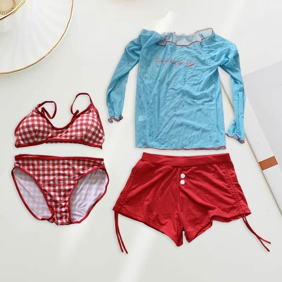 Femenino Bikini Set sujetador de sujetador de cuatro piezas para el traje de baño para viajar junto a la piscina descansando SG