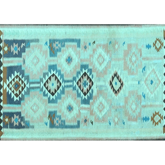 Ahgly Company Indoor Rectangle Southwestern Light Blue Country Area Rugs, 2' x 5'