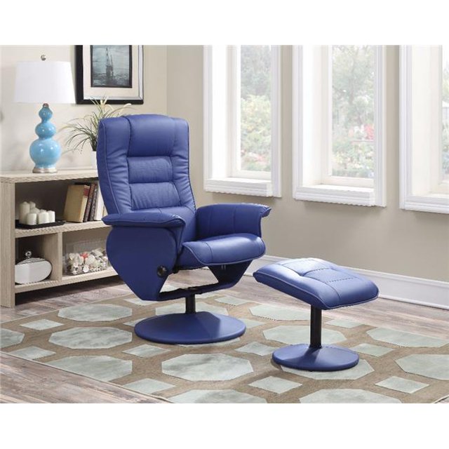 Benzara BM151938 Recliner & Ottoman Chair, Blue - 2 Piece