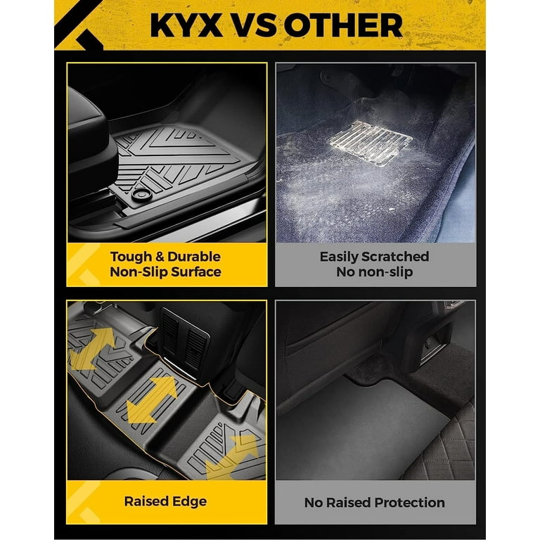 KYX Floor Mats for 2013-2019 Escape/C-Max, All Weather Car Floor Mats Front  & 2nd Row with High Walls & Metal Name Plate, Custom Automotive Floor Mats  Liners TPE Black 