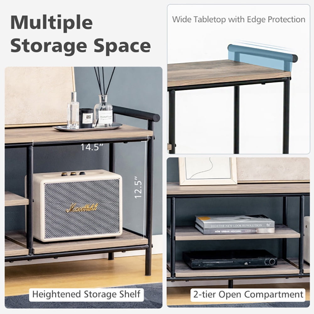 Finihen TV Stand, TV Cabinet, Industrial TV Stand for TVs up to 60 Inch with Storage Shelves, for Living Room, Natural