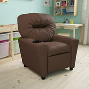 BizChair Brown LeatherSoft Kids Recliner with Cup Holder