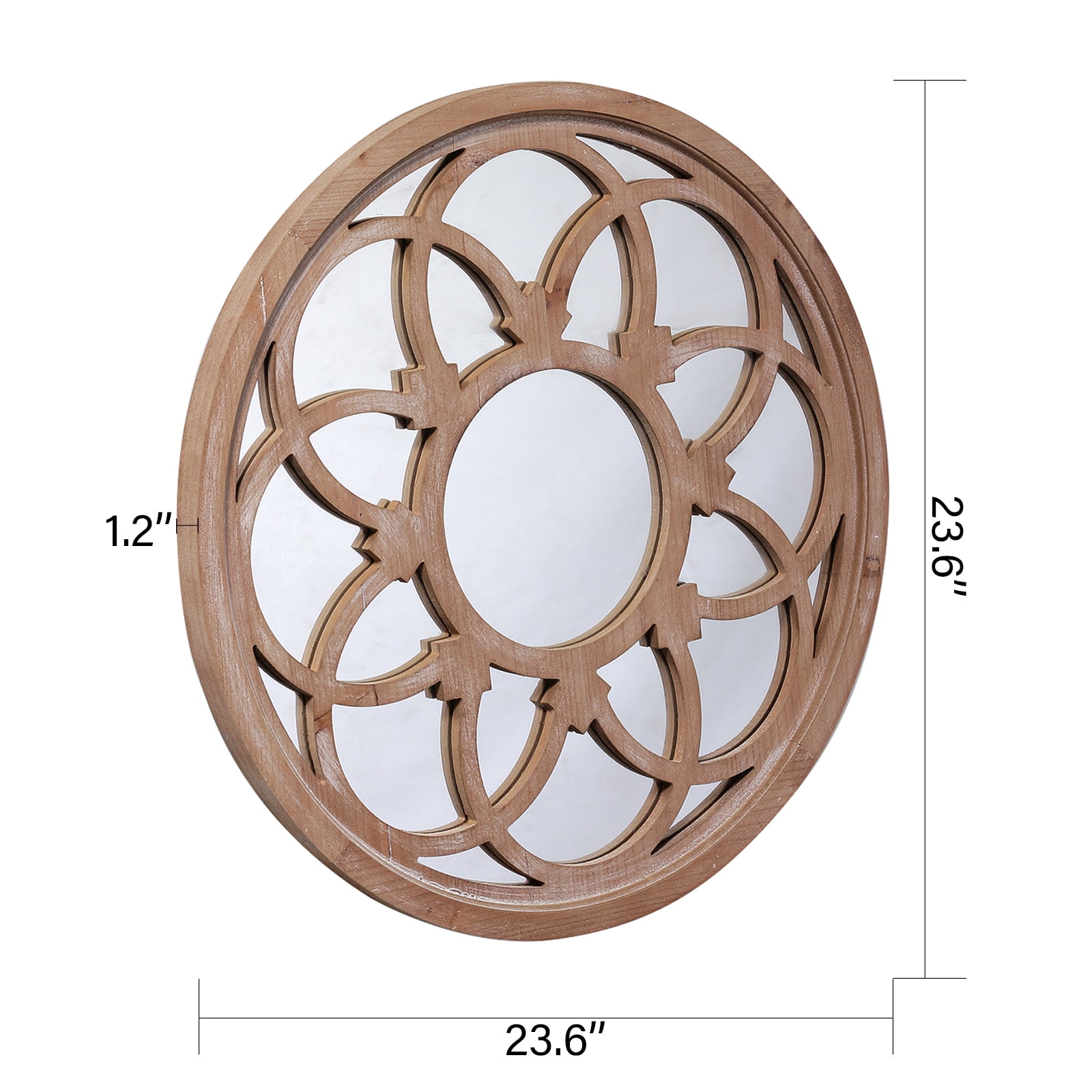 Sintosin Farmhouse Round French Window Mirrors for Wall Decor 24", Hanging Distressed Rustic Wooden Framed Window Mirror, Decorative Country Decor for Living Room Entryway Hallway
