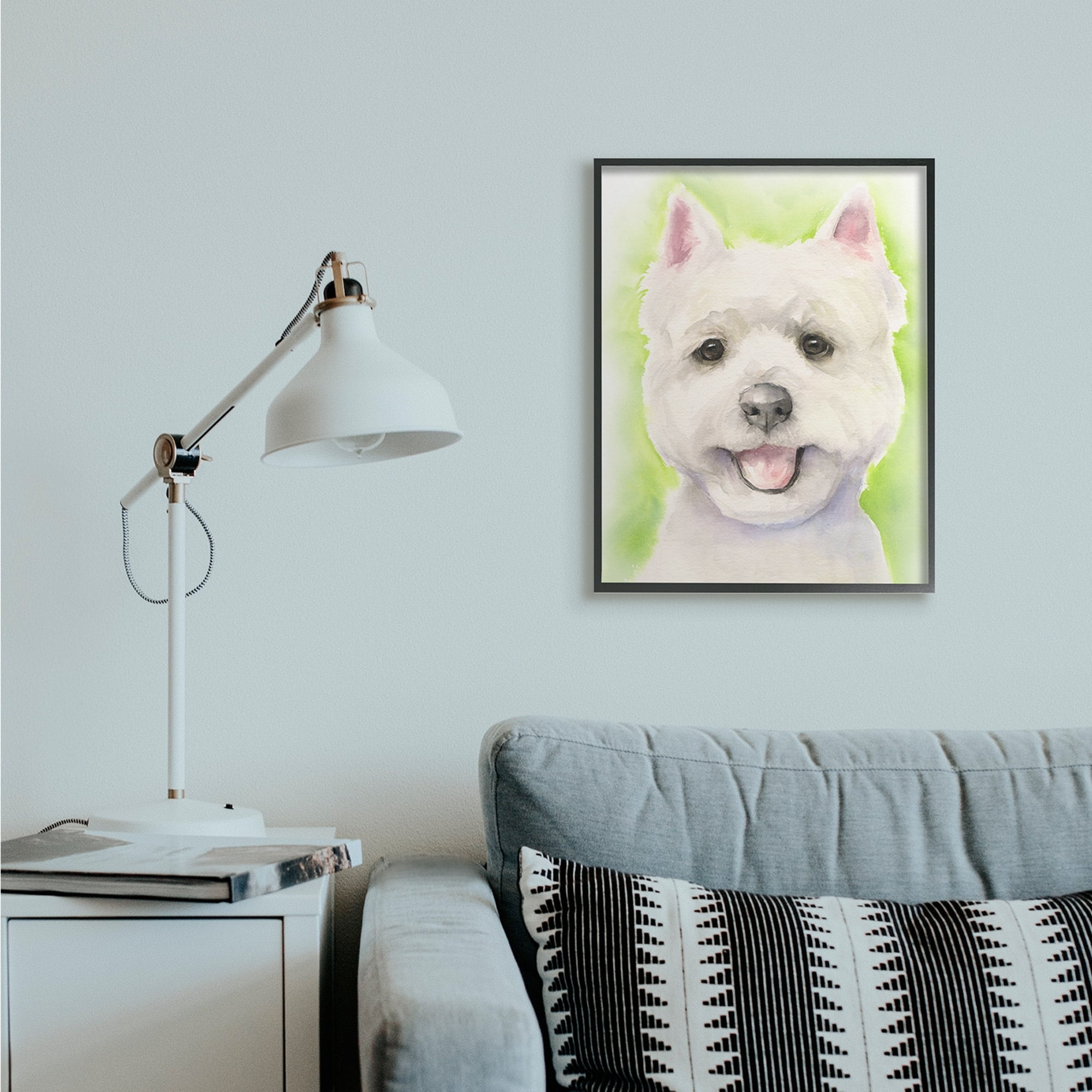 Stupell Industries Happy Smiling Westie Pet Dog In Grass Black Framed, 24 x 30, Design by George Dyachenko