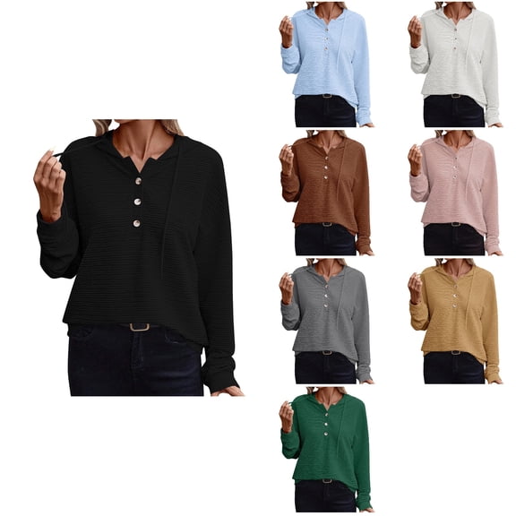 Antinious Womens Casual Sweatshirt Solid Long Sleeve Crewneck Hoodie Button Down Pullover Shirts,Winter Sweatshirt for Women,Going Out Tops for Women,Dark Blue,L