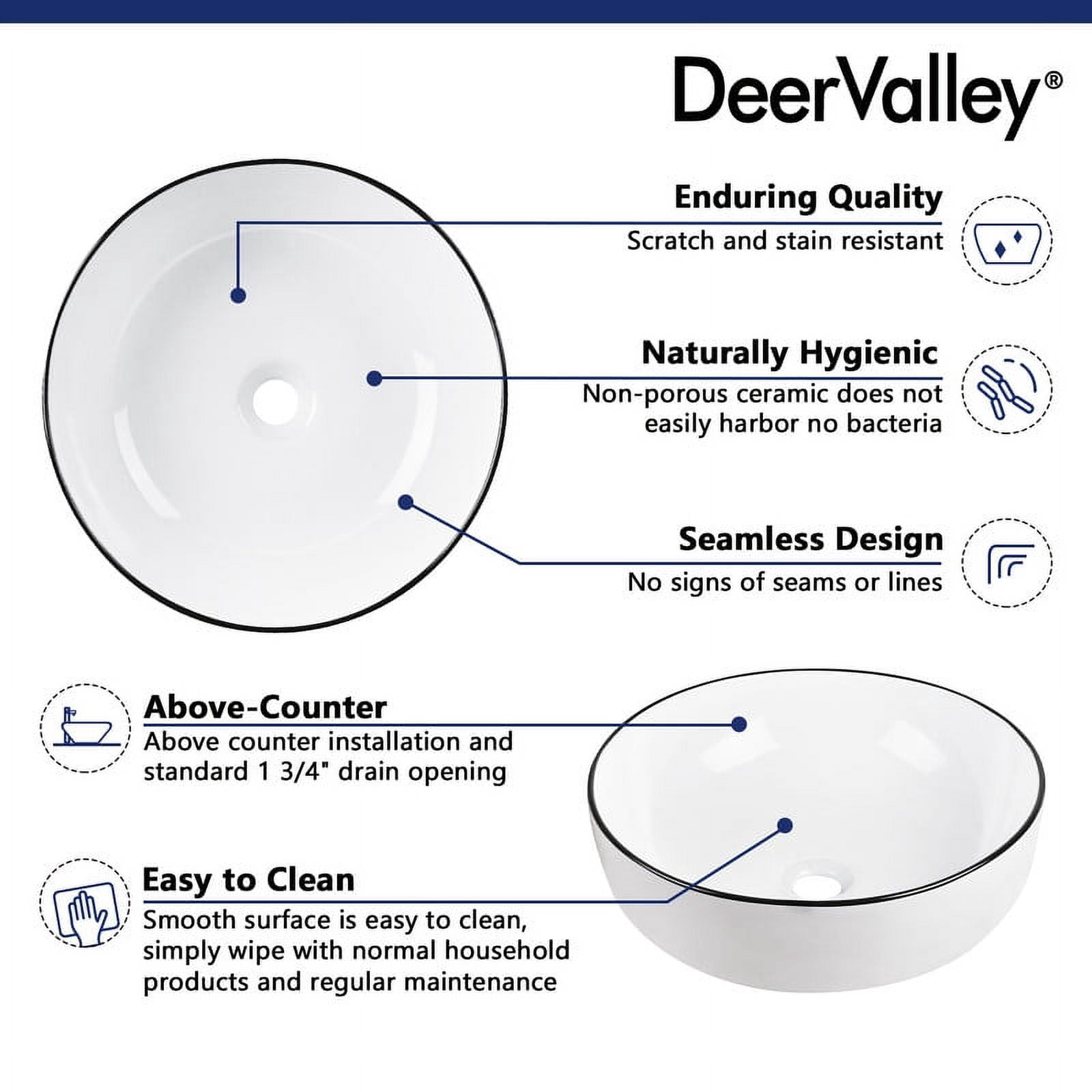 DeerValley DV-1V0030 Symmetry 16'' White Ceramic Circular Vessel Bathroom Sink