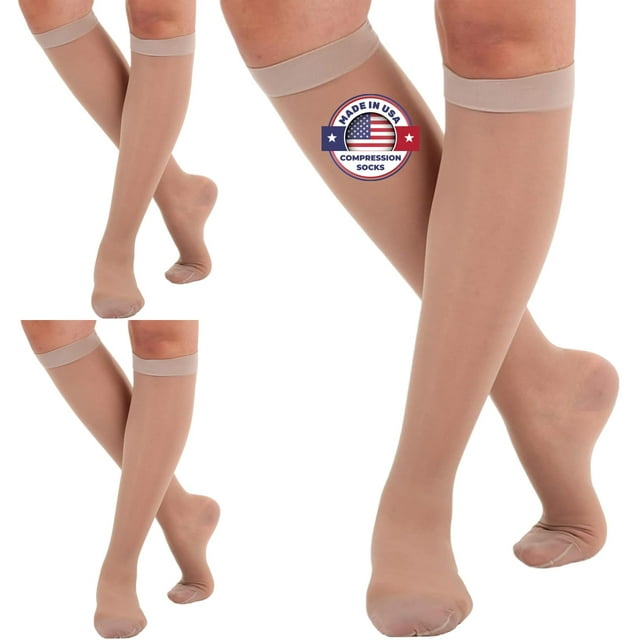 Calcetines de compresión transparentes de 15 a 20 mm Hg para mujeres desnudas (3 pares)