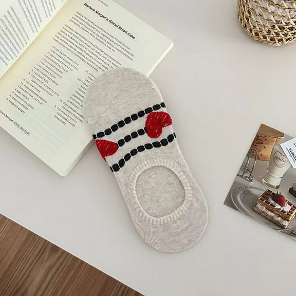 Firefly Hope 3 Pairs Non Slip Heart Pattern No Show Socks for Women, Soft Stretchable Low Cut Ankle Invisible Liner Socks, Casual & Formal Wear,Khaki
