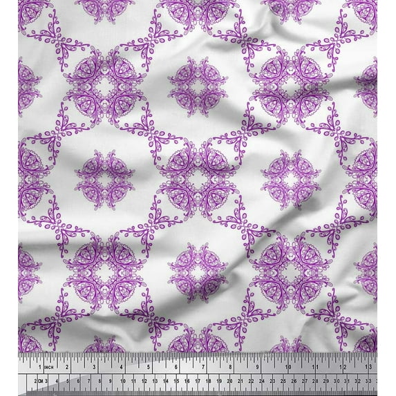 Soimoi Rayon Fabric Leaves & Floral Geometric Print Fabric by Yard 56 Inch Wide