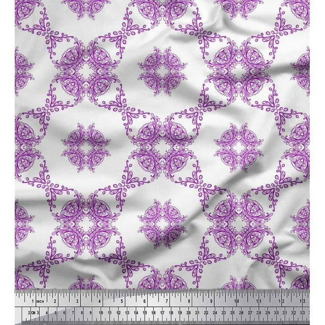 Soimoi Poly Georgette Fabric Leaves & Floral Geometric Print Fabric by Yard 42 Inch Wide