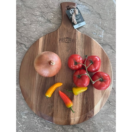 

Mountain Woods Brown Large Acacia Wood Pizza Peel / Cutting Board / Serving Tray - 21.25 x 16 x 0.625