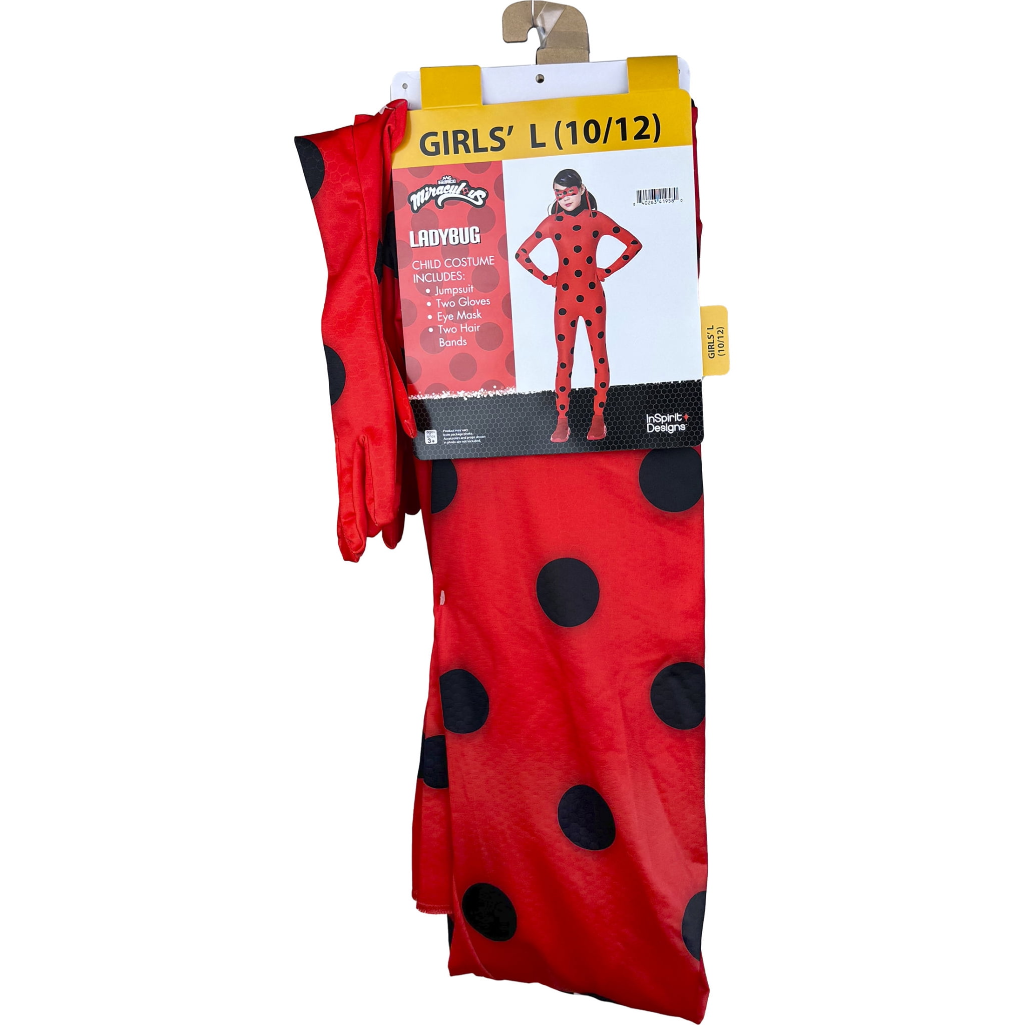 Miraculous Ladybug 4pc Jumpsuit Halloween Costume for Children, Girls' Size L (10/12), by Inspirit Designs