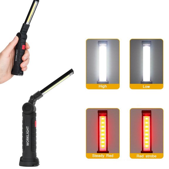 LED Work Light, GoldCherry Foldable Rechargeable Flashlight Portable Handheld Work Lamp with Magnetic Base & Swivel Hook & 4 Modes for Car Repair, Household and Emergency Use(Large)