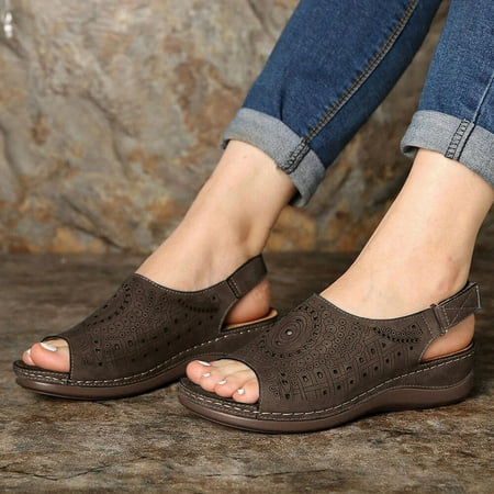 

Cathalem Fashion Toe Breathable Wedges Shoes Peep Beach Out Summer Sandals Hollow Women Women s Womens Sandals Comfortable Brown 9.5