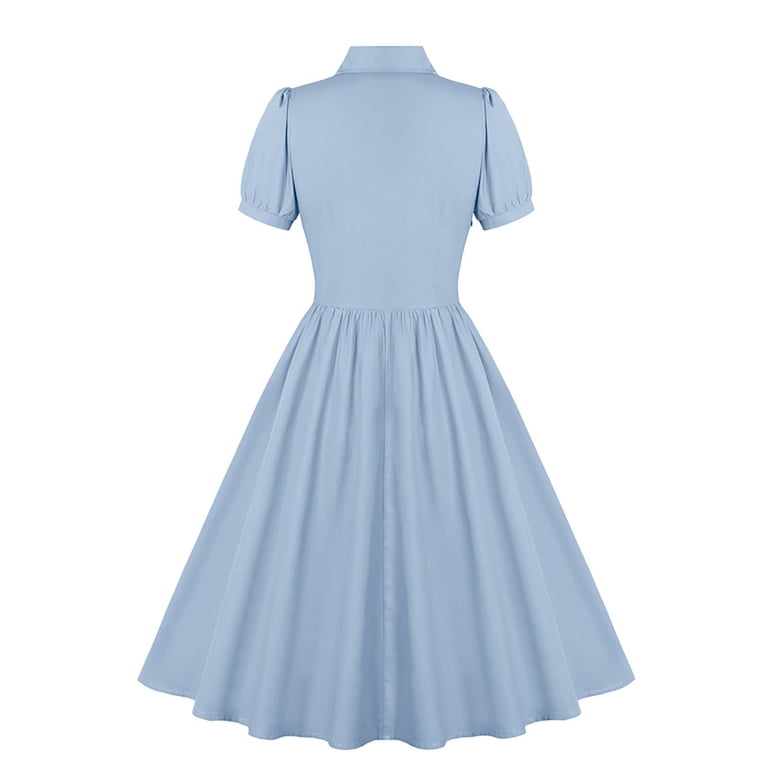 retro cotton dresses SMihono Women's Vintage 1950s Style Shirt Dress Button Down High Waist Pleated Swing with Pockets Light Blue 6 are approximations Black and White Gingham Dress Size:34x30 Ballerina dress Chiffon Halter Mini Dress