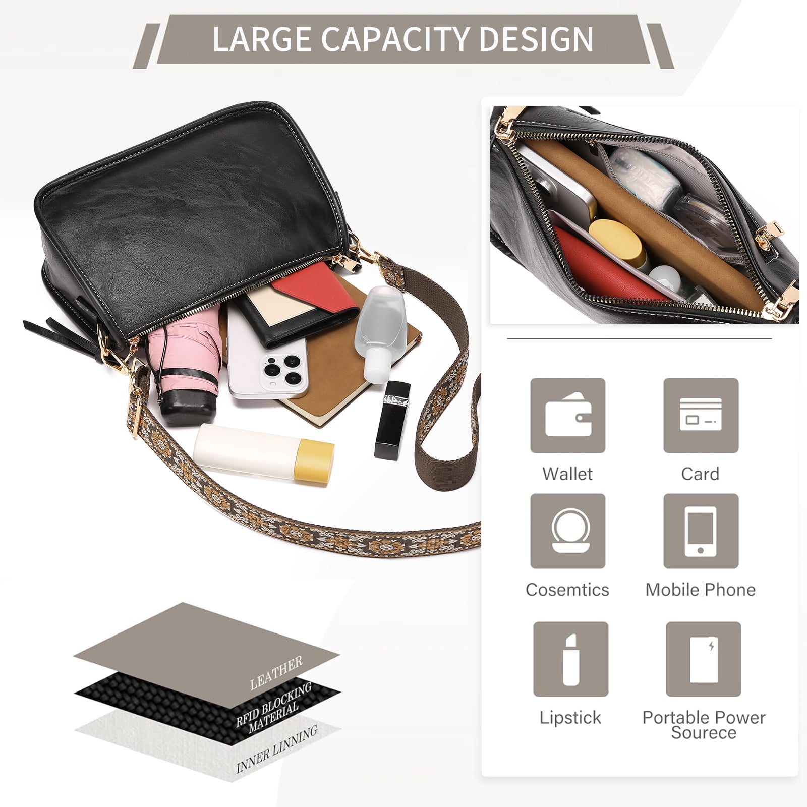 SENDEFN Trendy Leather Crossbody Purse with Tassel Zipper for Women Purses,Small Shoulder Handbags with Wide Strap Detachable