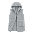 thumbnail image 5 of Valufy Women's Hooded Fleece Vest, Button Down Sleeveless Sherpa Gilet with Pockets, Mid-Length Loose Fit Warm Outerwear, 5 of 6