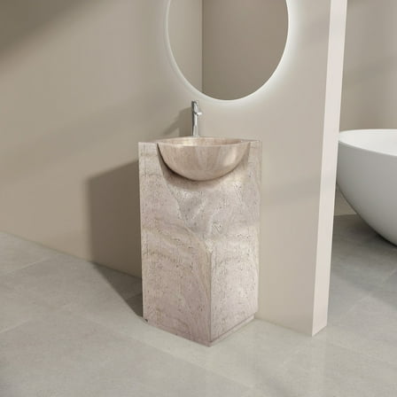 MEDUNJESS 34" Tall Freestanding Bathroom Pedestal Sink Solid Surface Modern Pedestal Sink with Faucet Hole