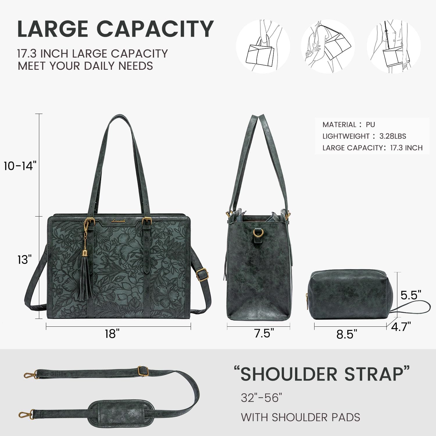 LOVEVOOK Laptop Bag for Women Vintage Leather Laptop Tote 15.6 inch Large Capacity Computer bag with Clutch Purse for Work