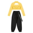 thumbnail image 4 of YONGHS Girls Dancewear Outfits Mesh Spliced Long Sleeve Sequin Crop Top with Jogger Pants Set Gold 6, 4 of 7