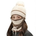 thumbnail image 1 of 3Pcs/Set Women Winter Woolen Knitted Fluffy Ball Beanie Cap Warm Mask Neck Scarf, 1 of 10