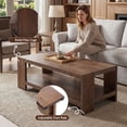 thumbnail image 6 of Dayalane 47" Modern Farmhouse Style Coffee Table, 2-Tier Storage Rectangular Center Table with Solid Pine Wood Legs, Thick Wooden Design Rectangular Living Room Table for Living Room Office, Brown, 6 of 11