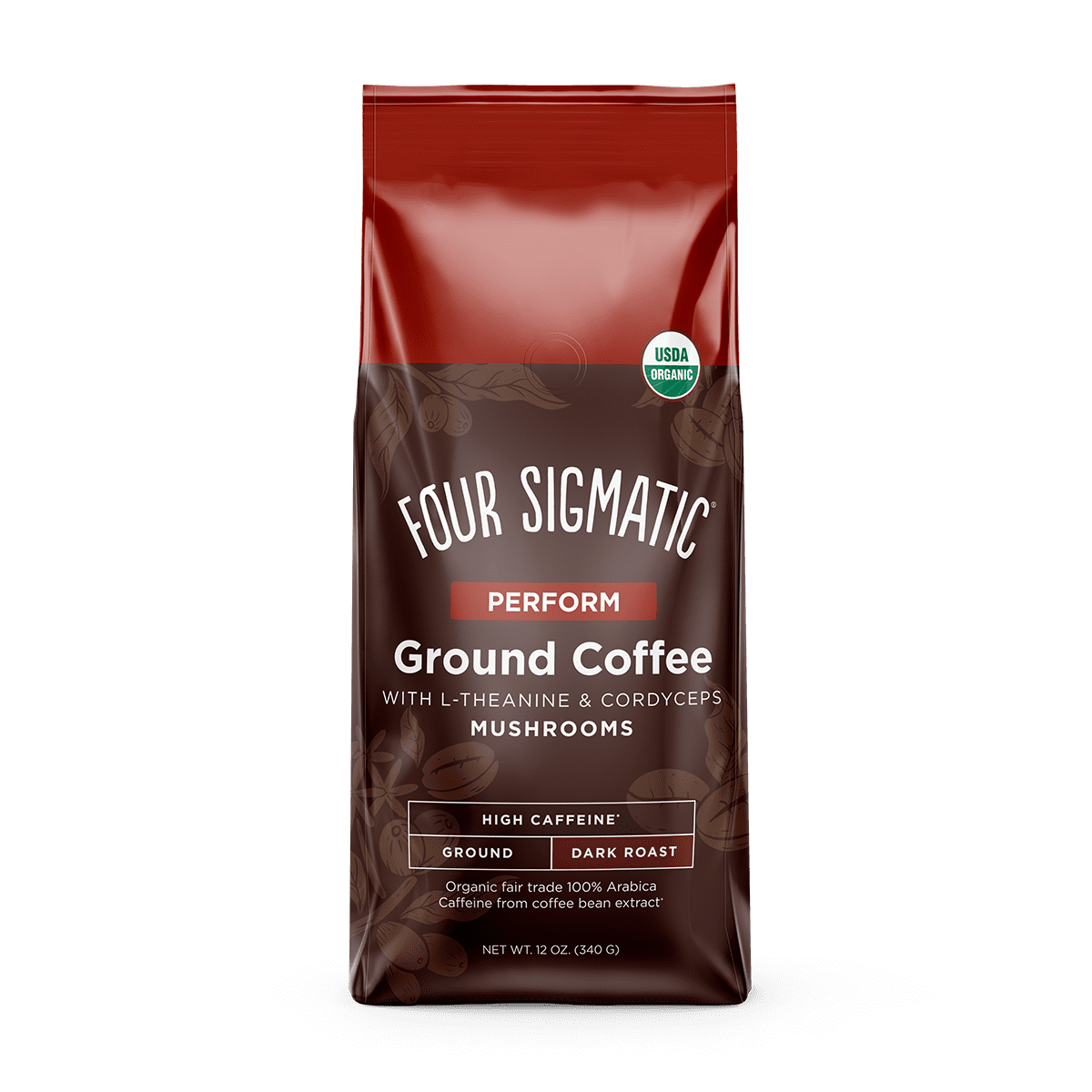 Four Sigmatic Perform High Caffeine Organic Ground Coffee, Dark Roast, 12 oz
