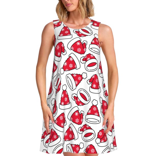 Disketp Christmas Hat para Vestido sin Mangas para Mujeres, Vestidos de Verano para Mujeres, Casual y Holgado para la Playa