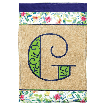 Magnolia Gardens M030079 13 x 18 in. Double Applique Monogram G Spring Burlap & Print Garden Flag