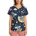 thumbnail image 4 of Kixjoy Scrubs for Women Plus Size Short Sleeve V Neck Scrubs Animal Printed Stretchy Casual Top Medical Lightweight Blouses for Women with Pockets, Navy S, 4 of 6