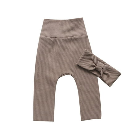 

B91xZ Boys Pants Baby Girls Boys Solid Ribbed Cotton Summer Autumn Long Pants Headbands Clothes Boys Baseball Pants Khaki Sizes 6-12 Months