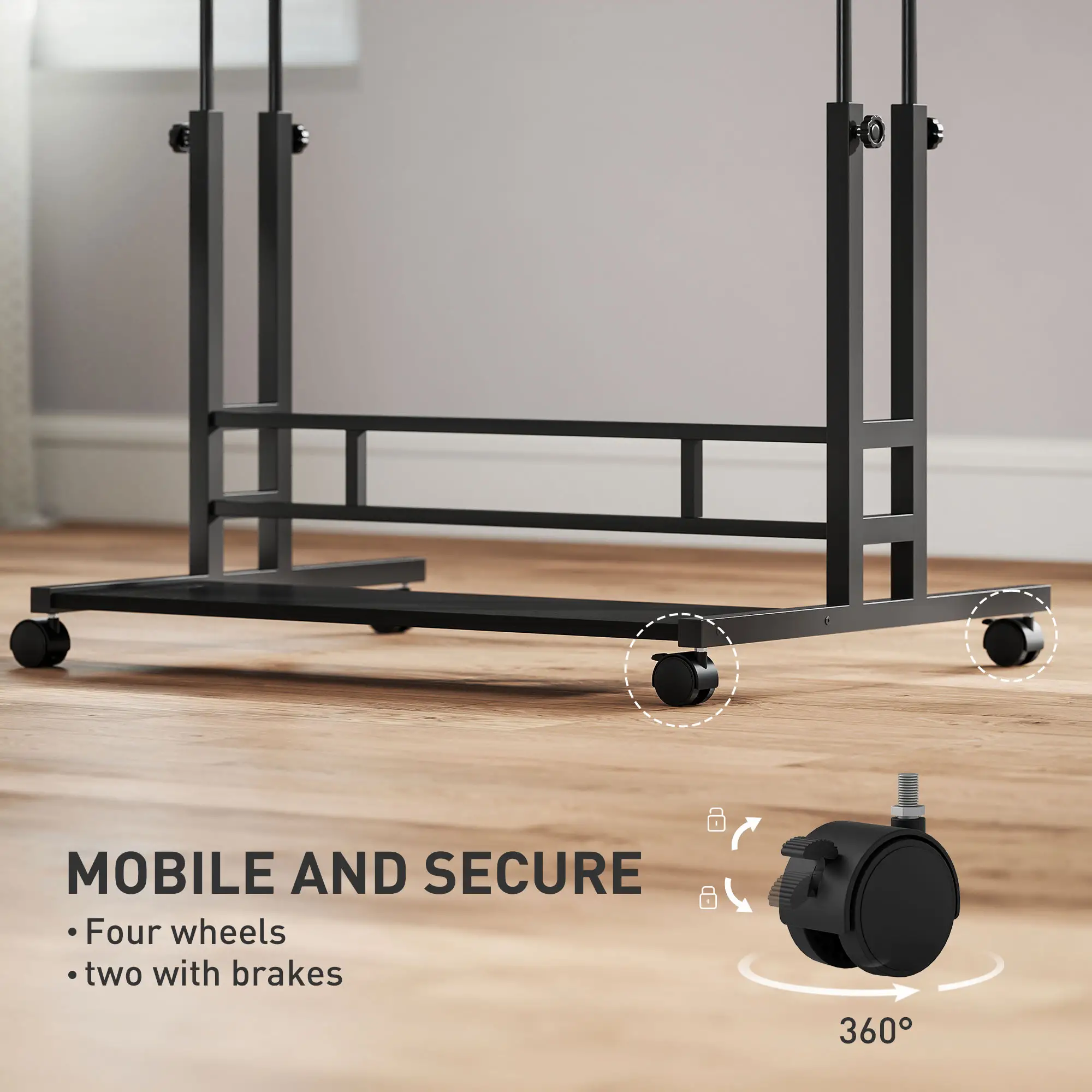Manual Height Adjustable Standing Desk, Three-Panel Tiltable Desktop Desk with Built-in Charging Station, Lockable Caster Wheels for Home Office Studio Classroom