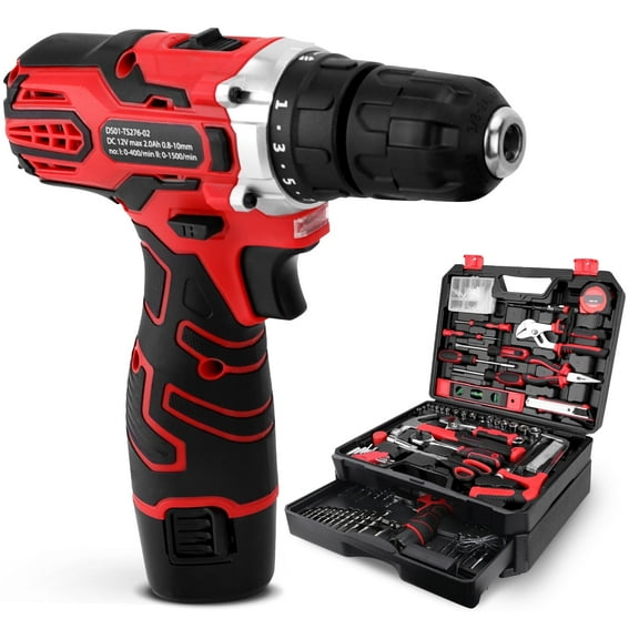TOPHDY Tool Set with 12V Cordless Drill ,276 piece Tool Set Driver Toolbox Storage Case with Drawer, Professional House Repair Driver Set