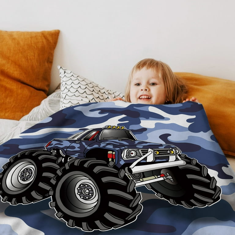Monster Cartoon Truck Blanket Kids Fleece Throw Blankets for Girls Boys Soft Fuzzy Flannel Vehicle Or Car Blanket for Bed Fuzzy Kids Bed Blanket Gift