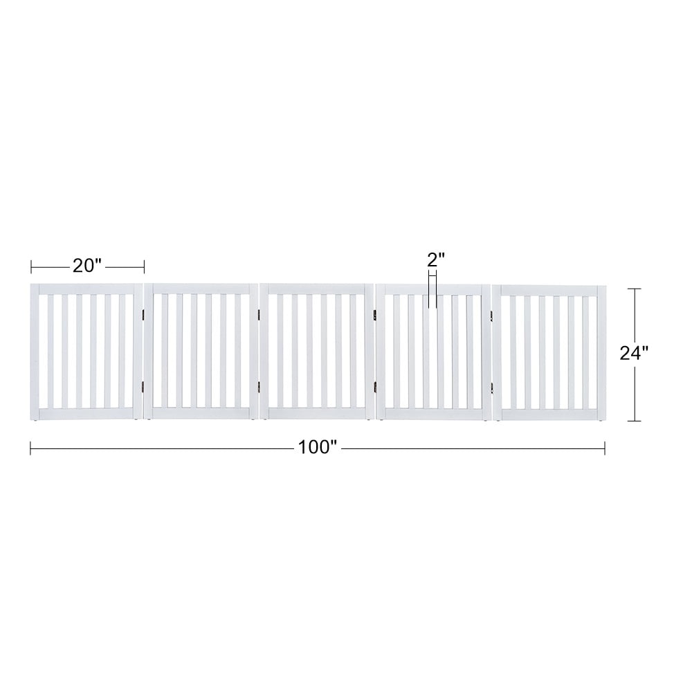 Unipaws 24”H Free Standing Pet Gate for Dog, Wooden Dog Gates for Doorway, Stairs, White