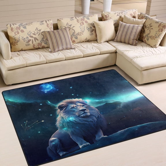 Lion and Moon Area Rug Washable 80 x 58 Floor Carpet Mat Non Slip for Bedroom Living Room Home Decor