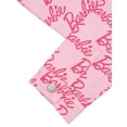 thumbnail image 2 of Barbie Little Girls' Long Sleeve Fashion Denim Jacket with Patch Appliques Pink Allover Logo Print with Barbie Ponytail and Heart Patches, 2 of 3