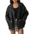thumbnail image 2 of Caoirhny Women Leather Motorcycle Jacket Casual Solid Color Long Sleeve Zipper Cardigan for Fall Clothes Outwear Streetwear, 2 of 9