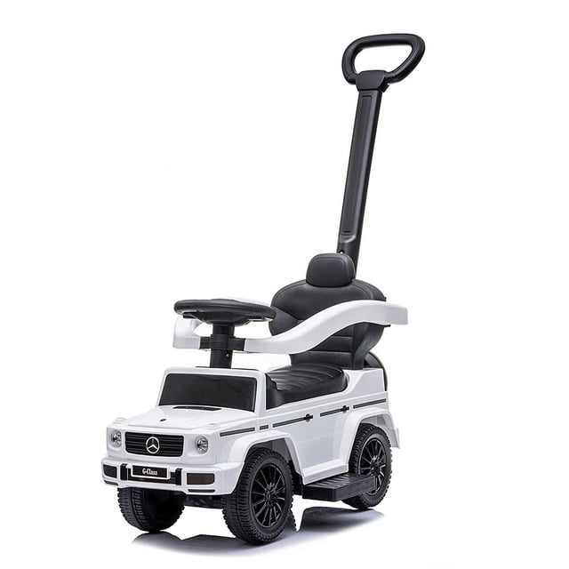 Best Ride On Cars Cochecito para niños al aire libre Mercedes G-Wagon para niños pequeños de 1 a 3 años con música, sonidos de bocina y asa, blanco