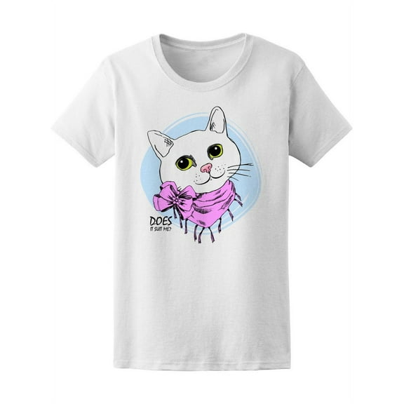 White Cat With Pink Scarf & Bow T-Shirt Women -Image by Shutterstock, Female x-Large