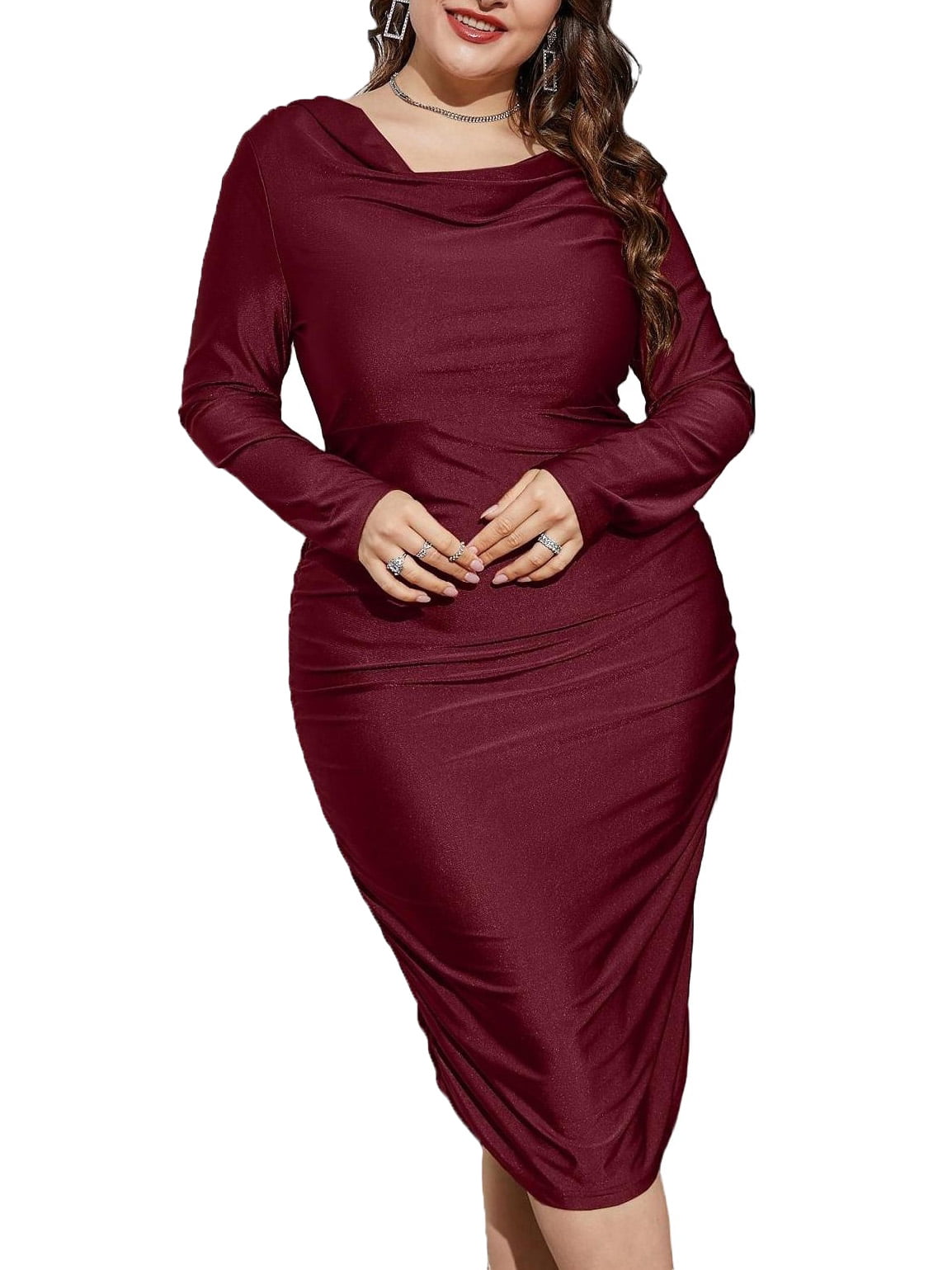 Tidsplan byrde Total Elegant Cowl Neck Bodycon Long Sleeve Burgundy Plus Size Dresses (Women's)  - Walmart.com