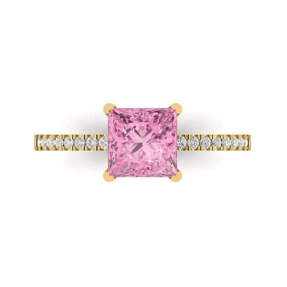 Clara Pucci 14K Yellow Gold 1.62ct Pink Solitaire with Accents Ring