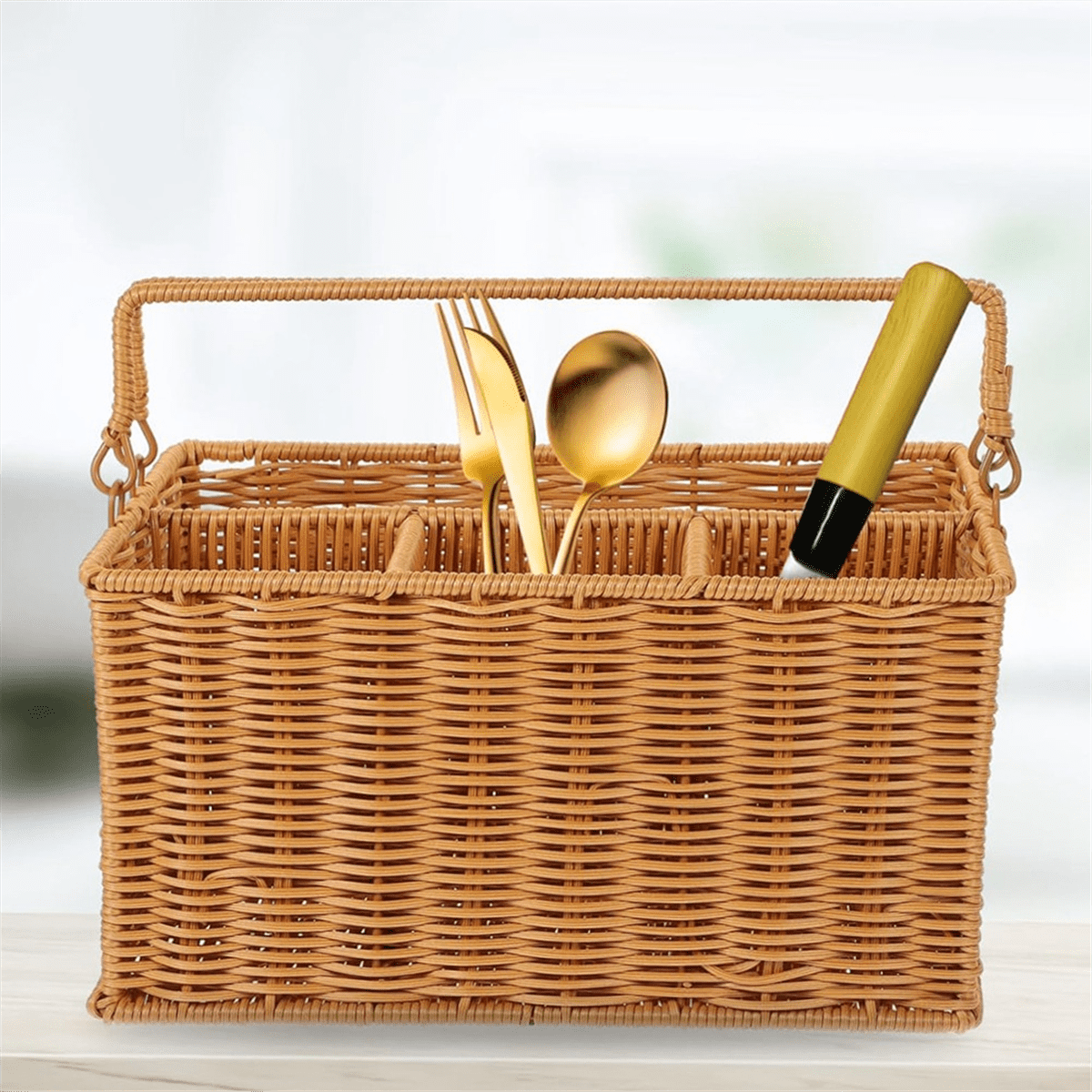 Woven Cutlery Storage Basket Outdoor Silverware Cadd-Y Utensil Organizer Cutlery Organizer Cutlery Holder Basket